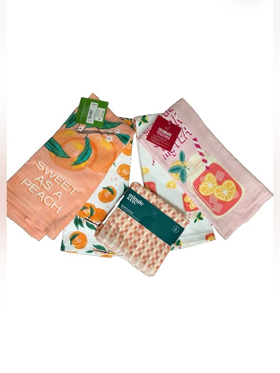 Mingle & Co Other - Kitchen Hand Towel Sets Lemonade and Peach 100% Cotton With Dish Cloths
